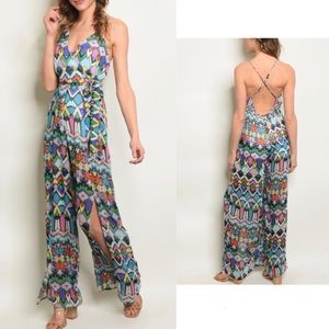 Multi-Color Geometric Print Jumpsuit